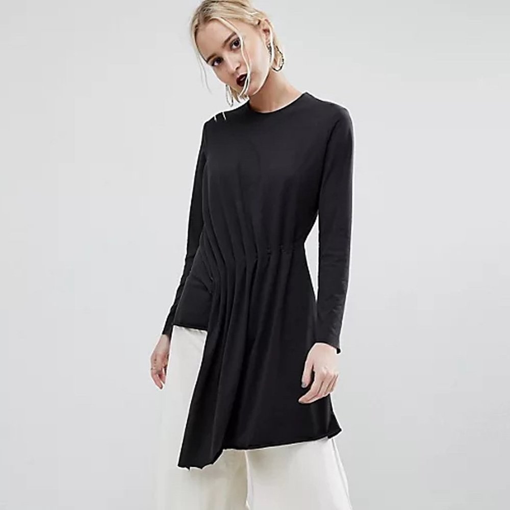 ASOS WHITE Long Sleeve Cupro Top with Gather Detail